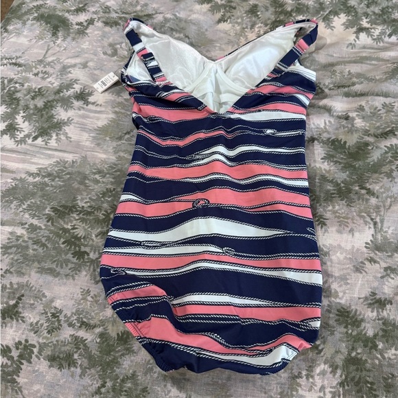 Talbots Pink and Blue One Piece Swimsuit with Ruching - Picture 5 of 7